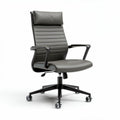 Ergonomic office chair with adjustable headrest and gray leather upholstery