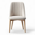 Upholstered dining chair with wood legs in beige fabric 45 x 50 x 85cm